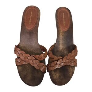 Vintage Wooden Heels Sandal Brown Banana Republic Braided Woven Leather Mule 8.5